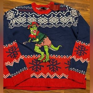 Blizzard Bay Ugly Christmas Sweater Dinosaur - Blue and Red